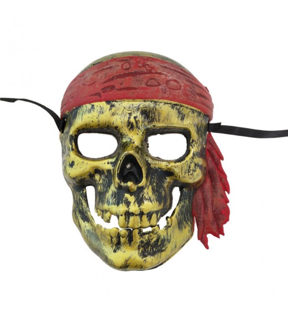 MÁSCARA CAVEIRA PIRATA PARA FESTA HALLOWEEN COM 22CM - 1 UNIDADE